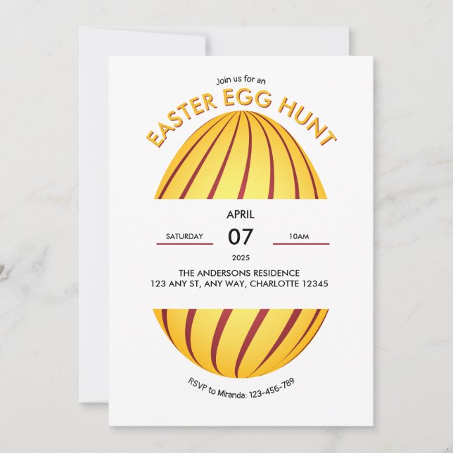 Yellow Striped Easter Egg Hunt Invitation (Front)