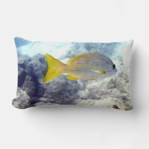 Yellow Striped Fish Lumbar Cushion