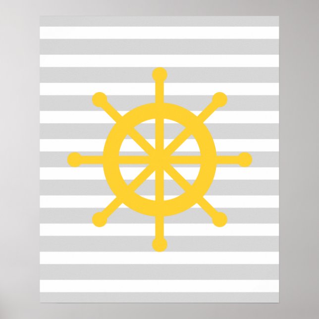 Yellow Striped Nautical Ship Wheel Poster (Front)