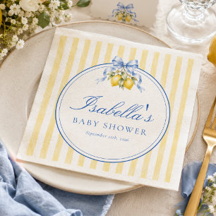 Yellow Striped Summer Luxury Citrus Baby Shower Napkin