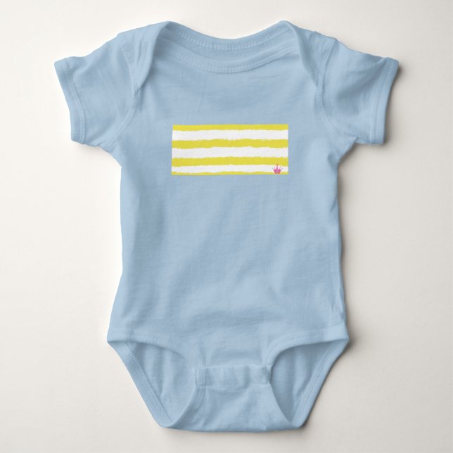 Yellow stripes and a pink crown baby bodysuit (Front)