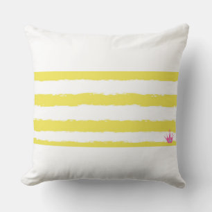 Yellow stripes and a pink crown Throw Pillow