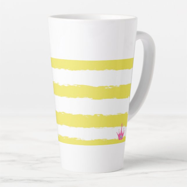 Yellow stripes and a pink Latte Mug (Right Angle)