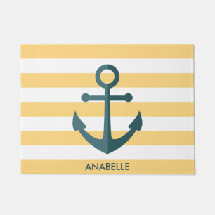 Yellow Stripes and Blue Anchor Doormat