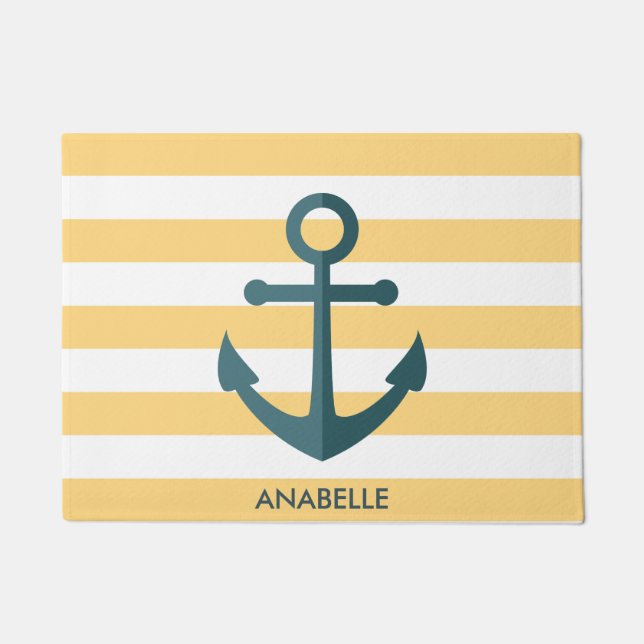 Yellow Stripes and Blue Anchor Doormat (Front)