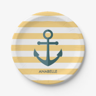 Yellow Stripes and Blue Anchor Paper Plate