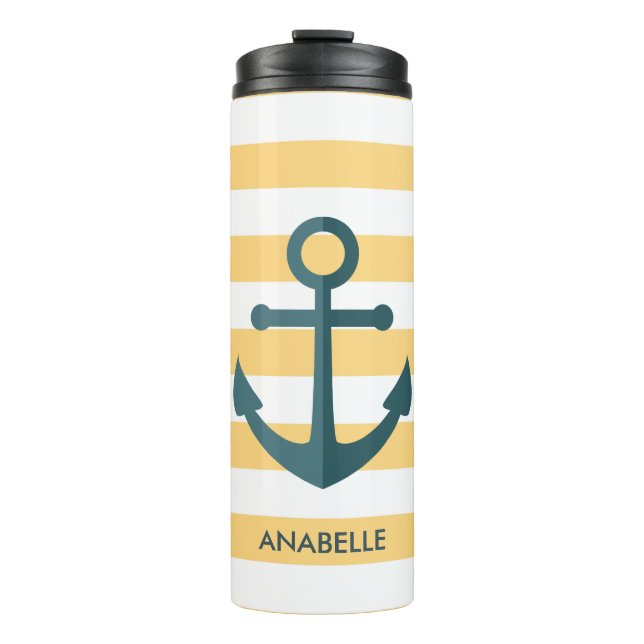 Yellow Stripes and Blue Anchor Thermal Tumbler (Front)