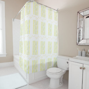Yellow Stripes and Flowers Shower Curtain