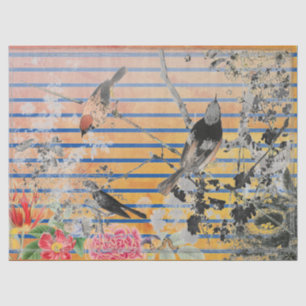 YELLOW STRIPES AND JAPANESE BIRD TISSUE PAPER