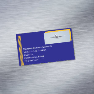Yellow Stripes Commercial Aeroplane Captain Pilot  Magnetic Business Card