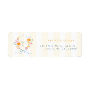 Yellow Stripes Crest Spring Wedding Return Address Label