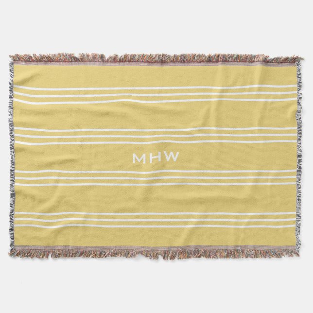 Yellow Stripes custom monogram throw blanket (Front)