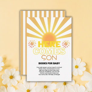 Yellow Stripes Here Comes The Son Baby Shower Enclosure Card