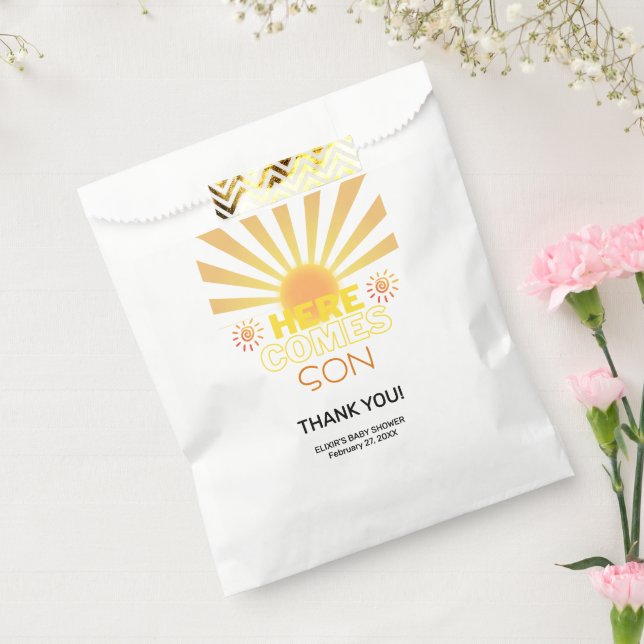 Yellow Stripes Here Comes The Son Baby Shower Favour Bag (Sealed)
