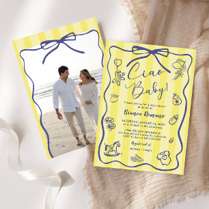 Yellow Stripes Italian Ciao Baby Shower Photo Invitation