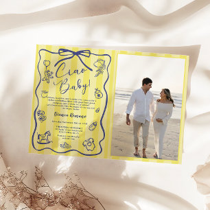 Yellow Stripes Italian Ciao Baby Shower Photo  Invitation