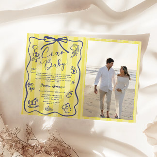 Yellow Stripes Italian Ciao Baby Shower Photo Invitation