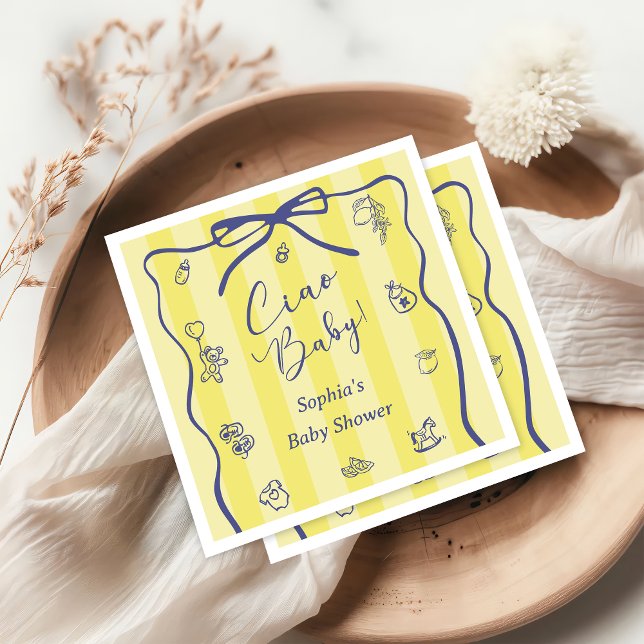 Yellow Stripes Italian Themed Ciao Baby Napkin (Creator Uploaded)