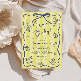 Yellow Stripes Italian Themed Ciao Baby Shower Invitation