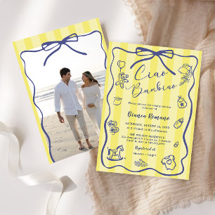 Yellow Stripes Italian Themed Ciao Bambino Photo Invitation