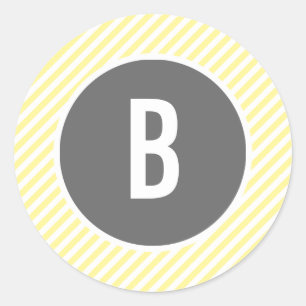 Yellow Stripes Monogram Classic Round Sticker