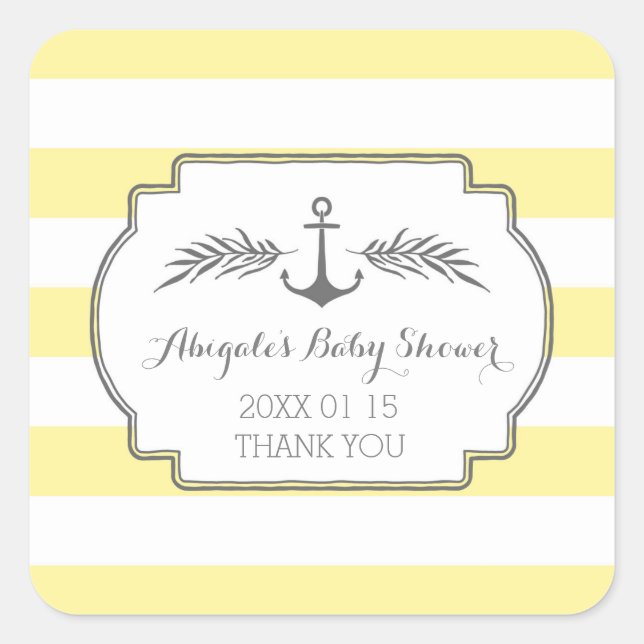 Yellow Stripes Nautical Baby Shower Favour Sticker (Front)