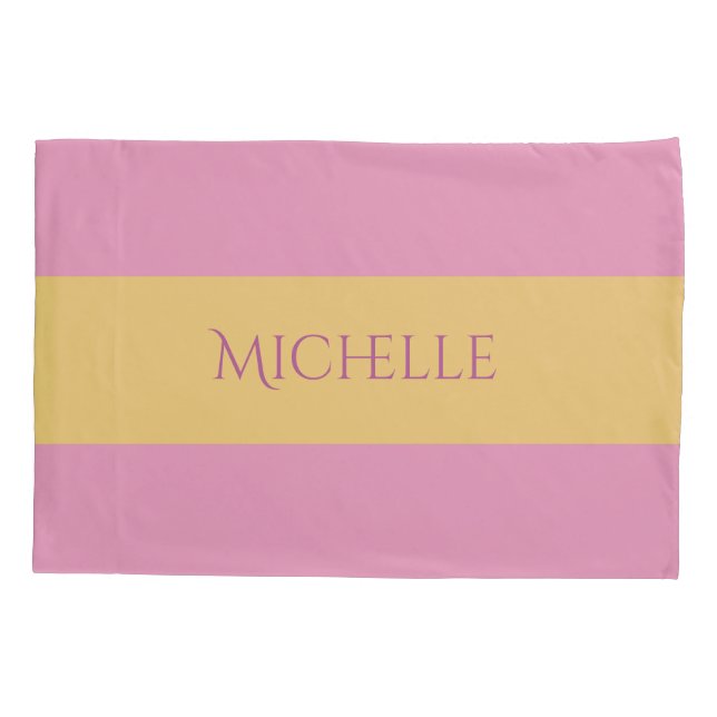 Yellow Stripes on ANY Colour Custom Monogram Pillowcase (Back)