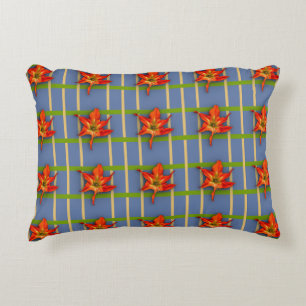 Yellow Stripes on Blue with Amaryllis Decorative Cushion