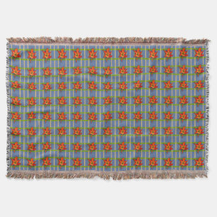 Yellow Stripes on Blue with Amaryllis Throw Blanket