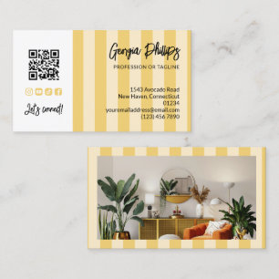 Yellow Stripes QR Code Photo Social Media Icons Business Card