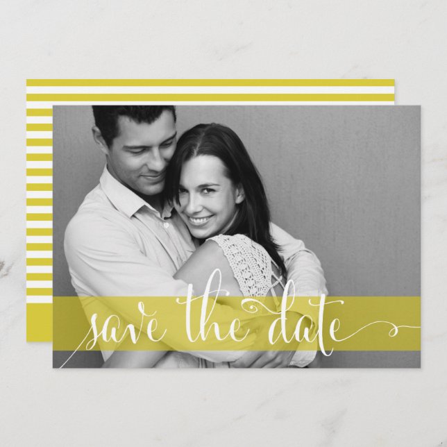 Yellow Stripes Save the Date Photo Announcement (Front/Back)
