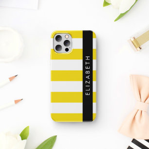 Yellow Stripes, Striped Pattern, Lines, Your Name iPhone 12 Pro Case