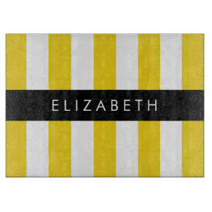 Yellow Stripes, Striped Pattern, Lines, Your Name Cutting Board