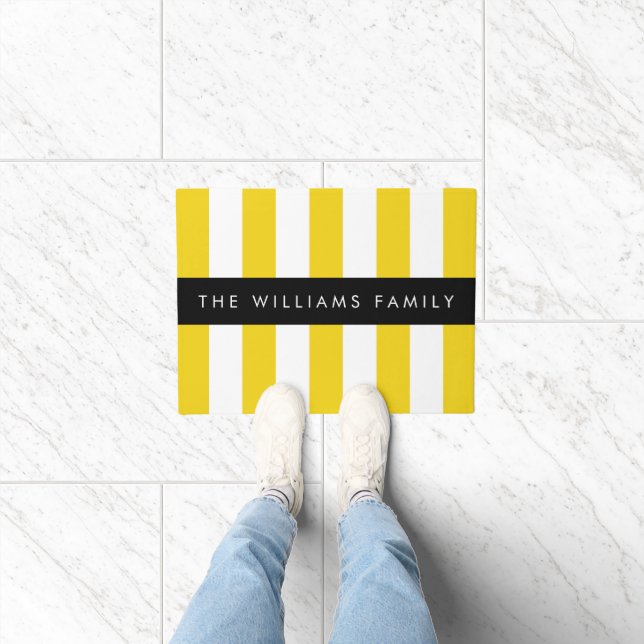 Yellow Stripes, Striped Pattern, Lines, Your Name Doormat (Indoor)