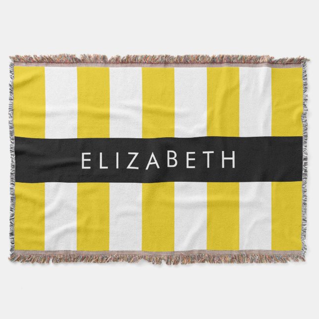 Yellow Stripes, Striped Pattern, Lines, Your Name Throw Blanket (Front)