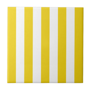 Yellow Stripes, White Stripes, Striped Pattern Ceramic Tile