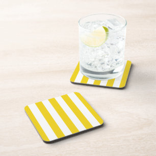 Yellow Stripes, White Stripes, Striped Pattern Coaster