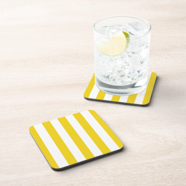 Yellow Stripes, White Stripes, Striped Pattern Coaster (Right Side)