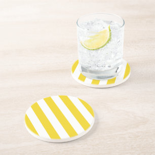 Yellow Stripes, White Stripes, Striped Pattern Coaster