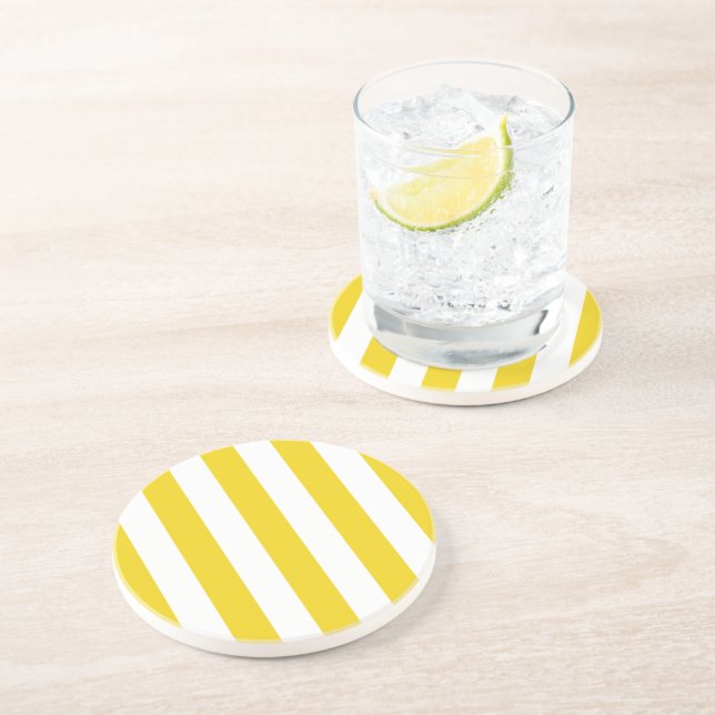 Yellow Stripes, White Stripes, Striped Pattern Coaster (Side)