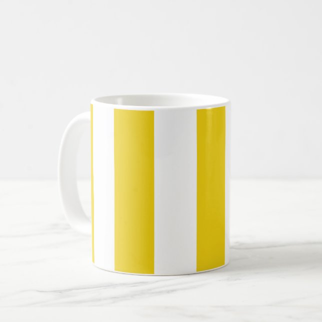 Yellow Stripes, White Stripes, Striped Pattern Coffee Mug (Front Left)