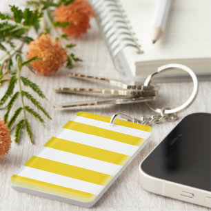 Yellow Stripes, White Stripes, Striped Pattern Key Ring