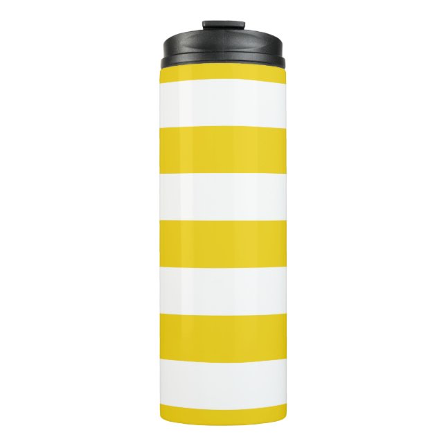 Yellow Stripes, White Stripes, Striped Pattern Thermal Tumbler (Front)