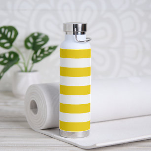 Yellow Stripes, White Stripes, Striped Pattern Water Bottle