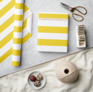 Yellow Stripes, White Stripes, Striped Pattern Wrapping Paper