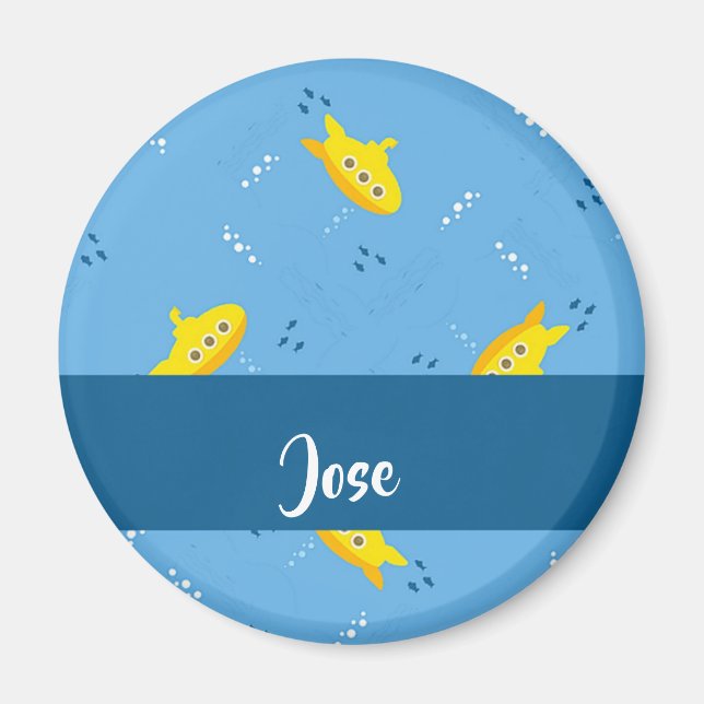 Yellow submarine and fish on blue magnet (Front)