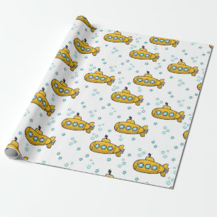 Yellow Submarine Blue Stars Wrapping Paper