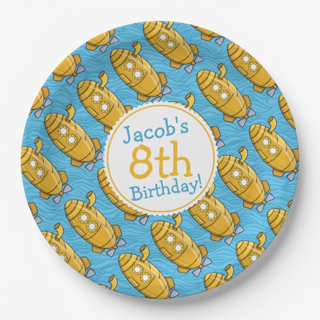 Yellow Submarine Boy's Birthday Paper Plate (Front)