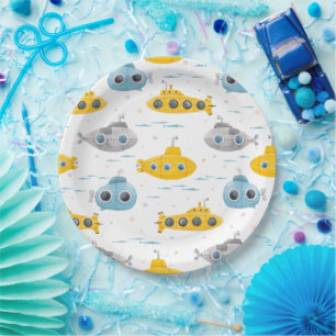 Yellow Submarine Pattern Kids Birthday Paper Plate