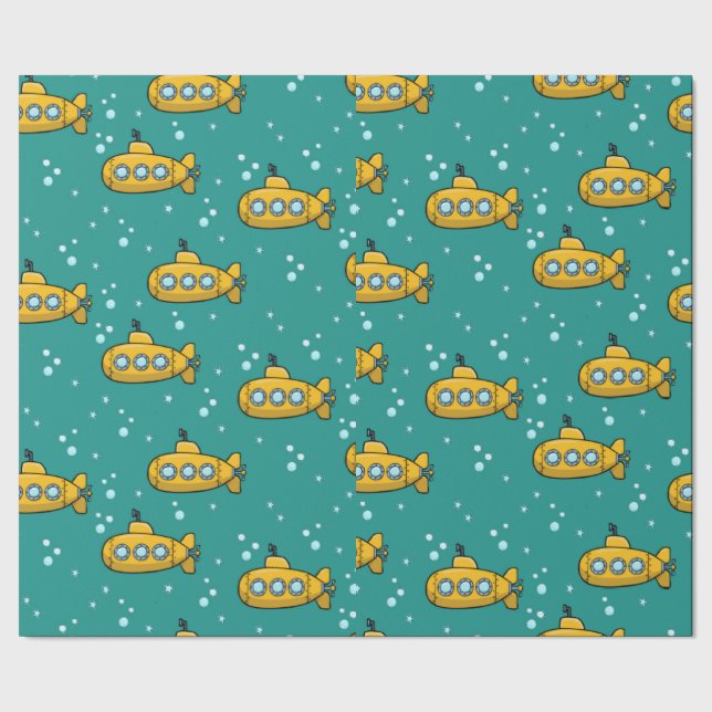 Yellow Submarine Teal Green Background Wrapping Paper (Seam)